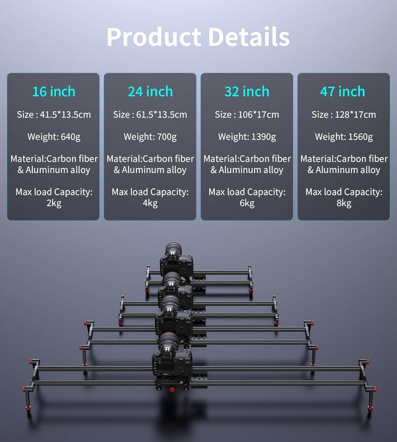 Zecti Camera Slider 32 "/80 cm Adjustable Carbon Fiber Camera Dolly Track Slider Video Stabilizer Rail for Camera DSLR Video Movie Photography Camcorder Stabili - Image 3